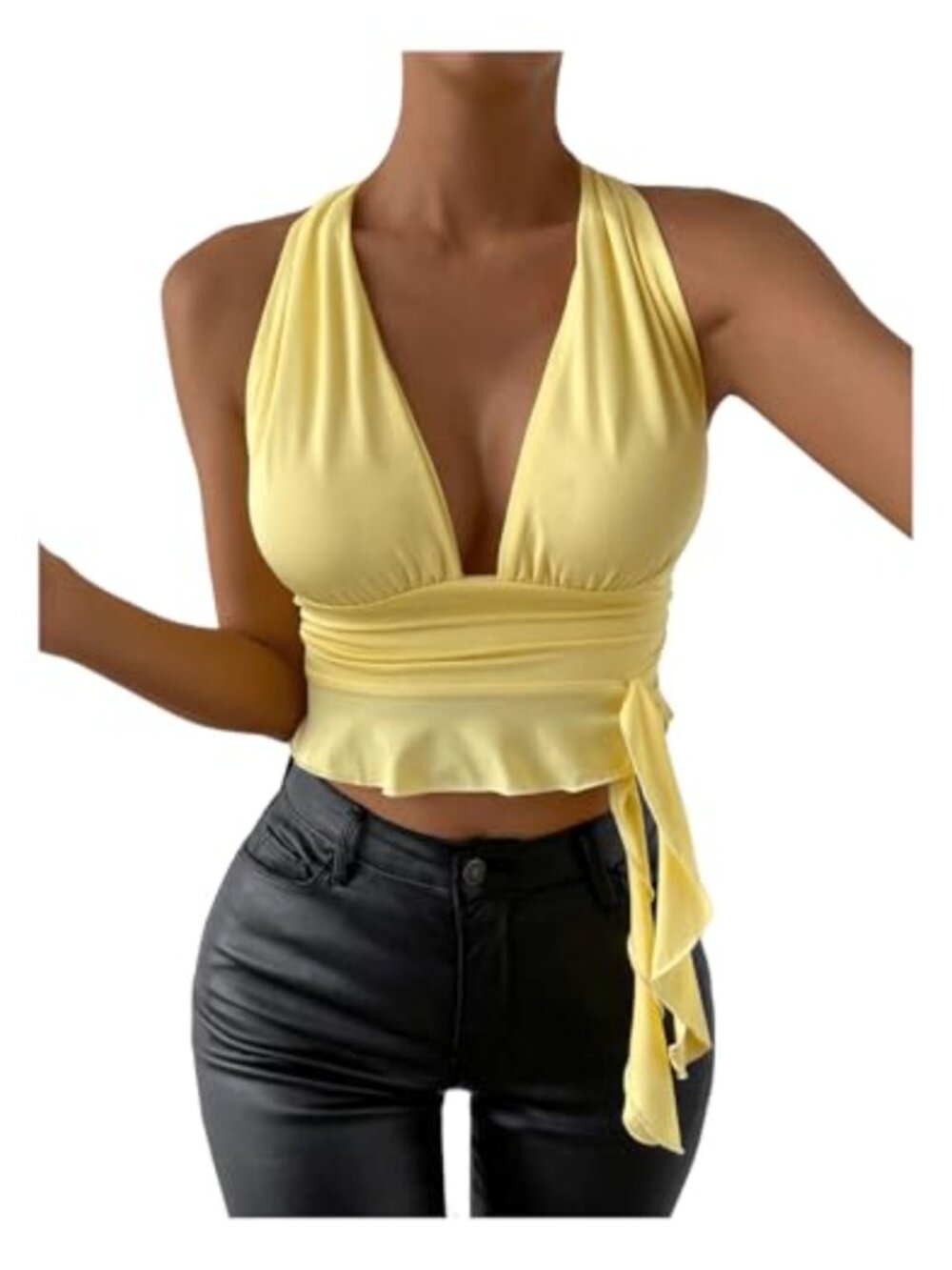 Women's Halter Deep V Backless Sleeveless Crop Tank Top Y2k Summer